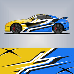 Obraz premium Car Wrap Design Blue and Yellow Velocity Graphic