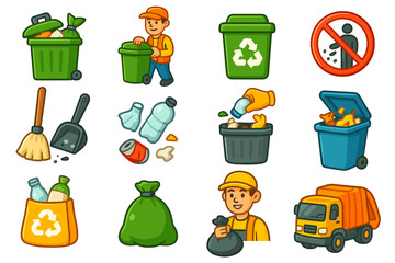 Vector set of environment and recycling icons in flat design
