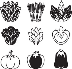 Organic vegetable icons set for nutrition and healthy lifestyle design