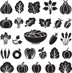 Organic vegetable icons set for nutrition and healthy lifestyle design