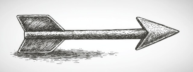 Hatch-mark sketched arrow pointing right, with a shadow