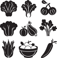 Organic vegetable icons set for nutrition and healthy lifestyle design