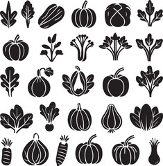 Organic vegetable icons set for nutrition and healthy lifestyle design