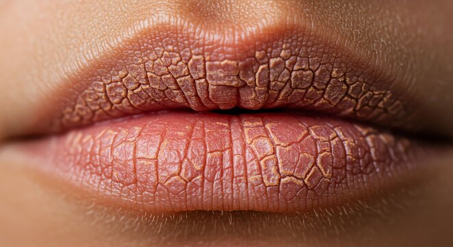 Close-up of Dry Cracked Lips with Textured Skin in Natural Light