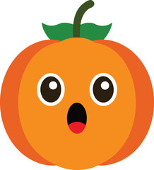 Silhouette of a pumpkin with shocked “O” face and tiny eyebrows isolated on white background.