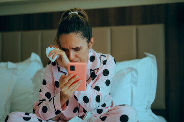 Woman Receiving Bad News via Sms Message Crying. Sad Unhappy lady feeling stressed out and rejected 