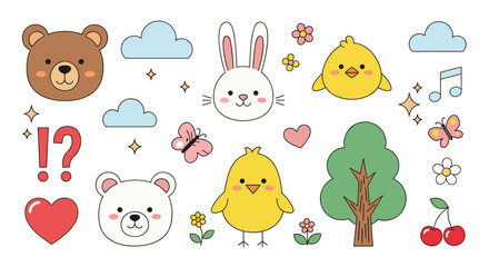 Naklejka premium Cute baby animals and nature elements for young children's designs.