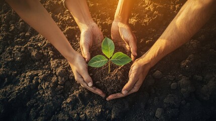 The hands of people working together to care for and cultivate trees