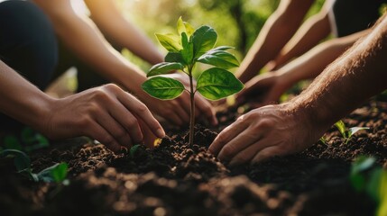 Human hands unite to plant hope and care for the living earth.