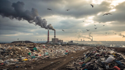 Industrial Pollution and Vast Landfill Landscape