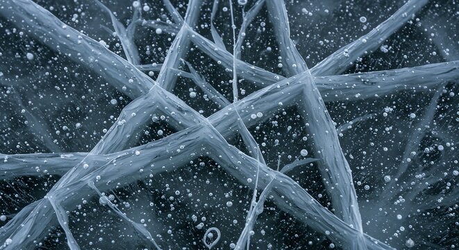Close Up of Ice Crystals and Frozen Water with Bubbles in Dark Background - Powered by Adobe