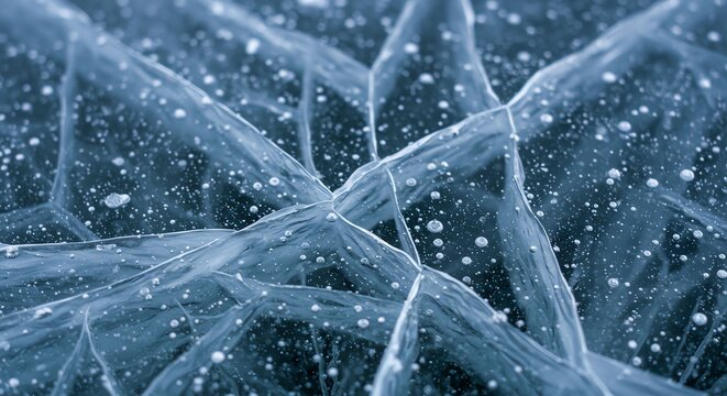 Close Up of Cracked Ice with Water Bubbles and Snowflakes in Cold Environment - Powered by Adobe