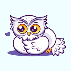 A cute white owl relaxing while lying down, expressing calmness and ease. Perfect for lifestyle, rest, and relaxation themes. Cute Character Mascot Illustration