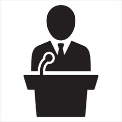 Public Speaker at Podium Silhouette Icon Vector