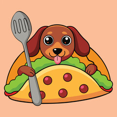 Cute cartoon dog taco with spoon vector illustration