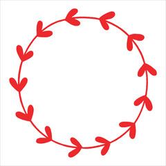 Red Heart Wreath Frame Vector: Love Border and Valentine's Day Circular Design