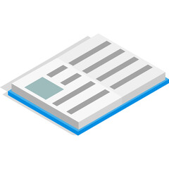 Isometric 3D Open Book Icon in Light Gray and Blue With Soft Shadows and Highlighted Section