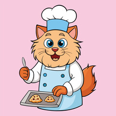Cute cartoon chef cat baking cookies vector illustration