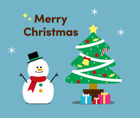Cute Christmas Illustration (Snowman, Tree, Presents) – with text, background（クリスマスイラスト）
