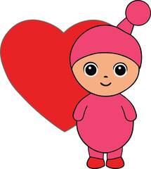 Fototapeta premium Adorable child joyfully holding a large red heart shaped balloon