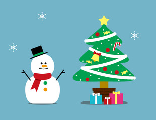 Cute Christmas Illustration (Snowman, Tree, Presents) – no text, background（クリスマスイラスト）