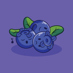 Cute Singing Blueberries with Green Leaves