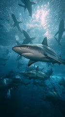 Obraz premium Sharks and Marine Life: Underwater Photography of Diverse Marine Ecosystem in Ocean Depths