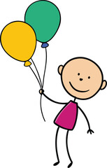 Joyful child playing with a vibrant bunch of colorful balloons