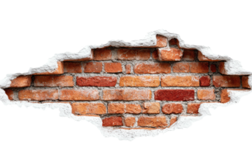 Broken wall reveals brickwork beneath plaster