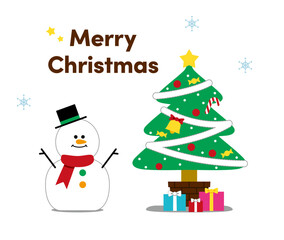 Cute Christmas Illustration (Snowman, Tree, Presents) – with text, transparent background（クリスマスイラスト）