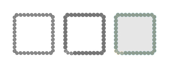 circle meander waves floral square frame vector illustration