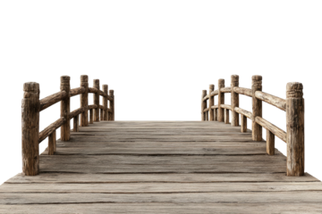 Rustic wooden bridge against a black background