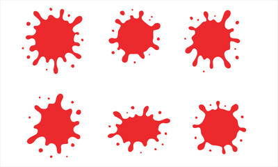 Set of Red Paint Splatter, Ink Blots, and Blood Splashes Vector Graphic Elements