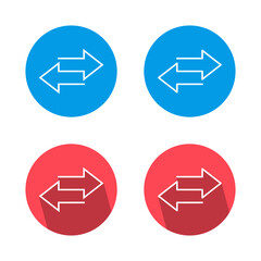 Exchange arrow icon with long shadow. Two way arrows symbol. Data transfer sign