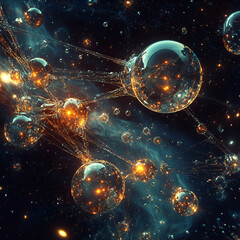 Cosmic Spheres Connection, Cosmic Connections, Stellar Spheres, Galactic Web, universe in Motion, Sparkling Cosmos, Quantum Spheres, Celestial Network, Starry Connection