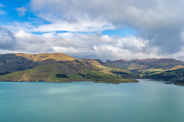 Agricultural farmland pasture fields surrounding the Akaroa french harbour settlement