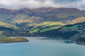 Agricultural farmland pasture fields surrounding the Akaroa french harbour settlement