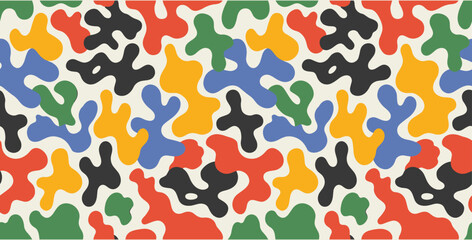 Organic Blob Shapes Seamless Pattern in Bold Retro Colors Keywords: abstract, pattern, seamless, organic, blob, shape, retro, vintage, colorful