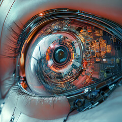 Close-Up of Robotic Eye, Robotic Eye Design, Cybernetic Vision, AI Eye Art, Futuristic Eye Design, Robotic Visionary, Digital Eye Interface, Robotic Eye in Detail, Eye of the Future