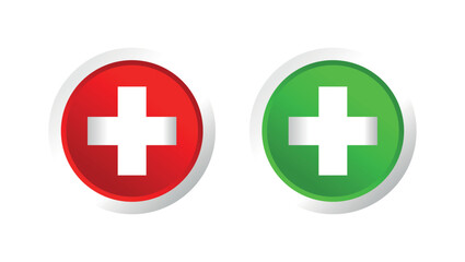 Obraz premium Medical First Aid Plus Sign Icon, Red and Green Circular Emergency Symbols