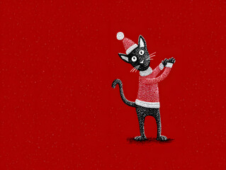 Festive Black Cat | Holiday Cat in Red | Christmas Kitty Character | Cute Winter Cat Illustration | Santa-Hat Cat Moment | Playful Holiday Feline