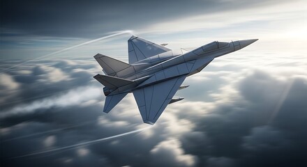 "Hyper Realistic Origami Fighter Jet Flying Through Clouds &mdash; Paper Craft Art with Cinematic Lighting and Dynamic Motion"