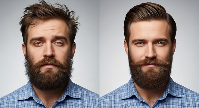 Before & After A Man's Grooming Transformation with Beard and Hair
