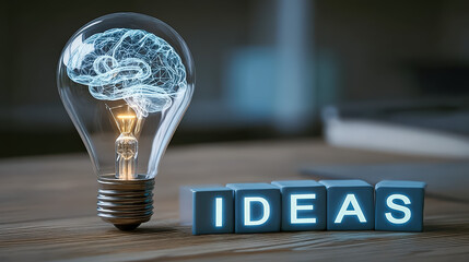 Creative Brain Idea Inside Lightbulb Conceptual Innovation and Inspiration Display. Ai Generated Images