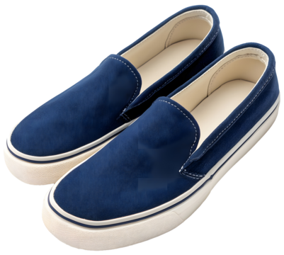 pair of blue slip on shoes isolated background.