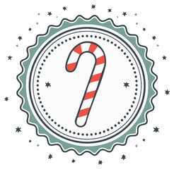 Fototapeta premium Festive Striped Candy Cane Icon in Holiday Decorative Badge with Scattered Stars