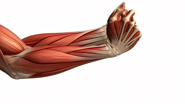 Detailed Anatomical Model of a Human Arm and Hand Musculature on White