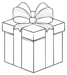 Line art illustration of a gift box with a decorative bow, perfect for celebrations and holidays