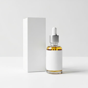 Modern serum bottle with dropper and box offers beauty and wellness solutions