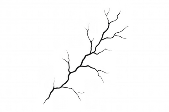 Black crack damage spreading breaking texture, abstract fracture line on transparent background for design overlay